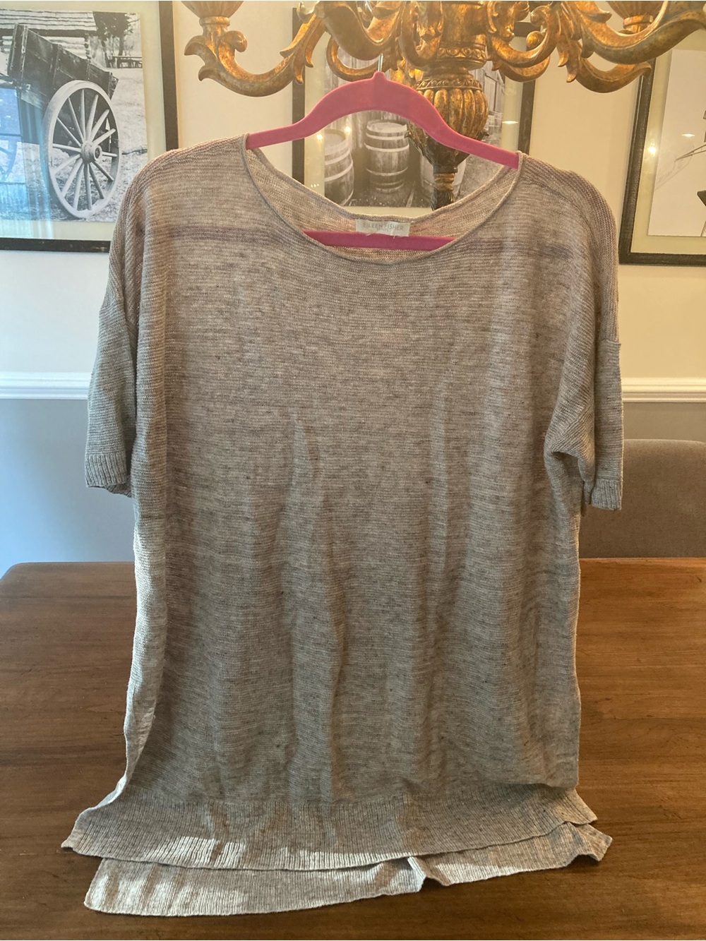 Eileen Fisher Heathered Light Gray Short-Sleeve Knit Top